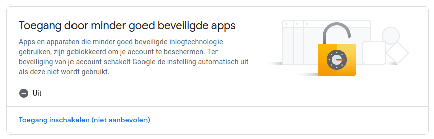 gmail toegang door minder goed beveiligde apps