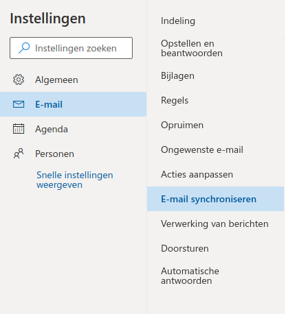 Outlook E-mail synchroniseren