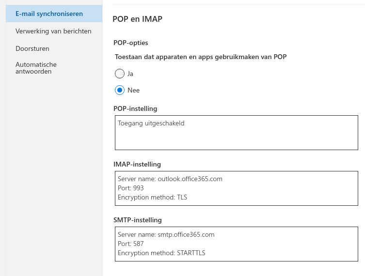Outlook SMTP-instelling